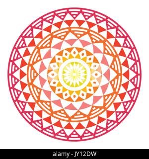 Aztèque Tribal motif géométrique ou imprimer en cercle - ombre ronde folklorique de vecteur à motif rouge, orange et jaune isolated on white Illustration de Vecteur
