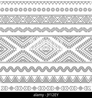 Aztèque Tribal motif transparent noir avc sur blanc transparent folk Aztec parure, motif ethnique Illustration de Vecteur