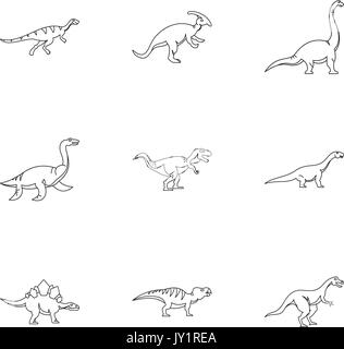 Dinosaures sauvages icons set style du contour, Illustration de Vecteur