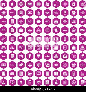 100 icônes vente violet hexagonale Illustration de Vecteur