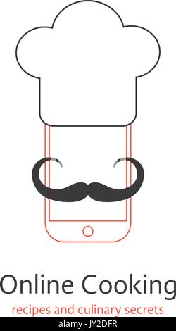 Logotype de cuisson en ligne avec moustache du chef Illustration de Vecteur