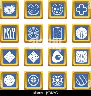 Tranche de l'ingrédient alimentaire icons set blue Illustration de Vecteur