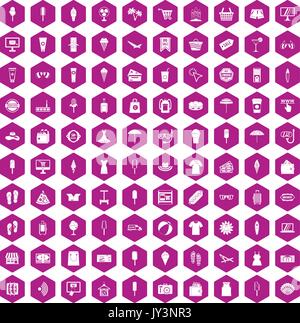 100 icônes d'été shopping violet hexagonale Illustration de Vecteur