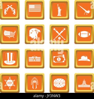 USA icons set orange Illustration de Vecteur