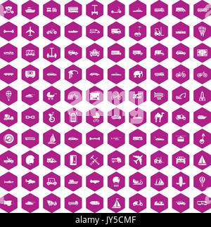 100 icônes de transport violet hexagonale Illustration de Vecteur