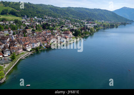 Luftaufnahme der Stadt Zug mit Altstadt am Zugersee *** *** légende locale, ville de Zoug, le lac de Zoug, Suisse, vue aérienne, la photographie aérienne, à partir d'une Banque D'Images