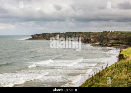 Le clifss à Ponte du Hoc scence de la célèbre falaise agression par US Rangers pendant WW2 Banque D'Images