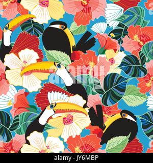 Couleurs tropicales seamless pattern de toucans Illustration de Vecteur