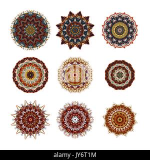 Les mandalas collection. Ornement Motif rond. Éléments de décoration vintage. Arrière-plan dessiné à la main. L'Islam, Arabe, Indienne, motifs ottomans. Illustration de Vecteur