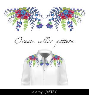 Vector design pour chemises à col et les blouses. Ligne de cou colorés de fleurs ethnique. La broderie pour la Mode Illustration de Vecteur