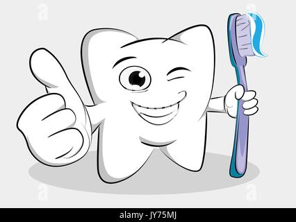 Vecteur de mascotte dent dentaire brosse à dents et holding thumb up ,le fond est tellement en couches son facile de changer de couleur Illustration de Vecteur