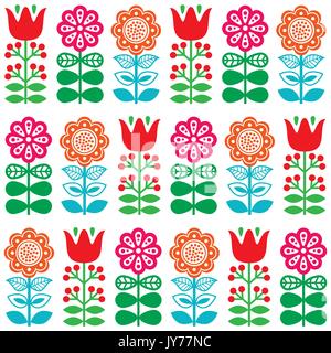 Inspiré de l'art folklorique finlandaise seamless pattern - Scandinavian style nordique, floral Vecteur de répétition avec des fleurs sur fond blanc Illustration de Vecteur