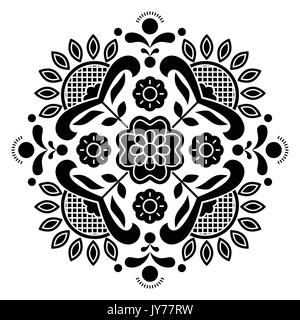 Norwegian black folk art Bunad pattern - Rosemaling broderie style Vector fond monochrome de folk art floral à partir de la Norvège isolé sur whi Illustration de Vecteur