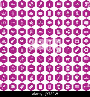 100 icônes USA violet hexagonale Illustration de Vecteur