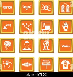 Nouvelles technologies orange icons set Illustration de Vecteur