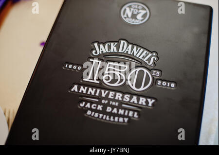 Hai, Ukraine - le 10 août 2017 : photo de Jack Daniel's 150e anniversaire d'adresses. Banque D'Images