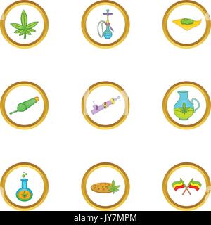 Le Cannabis, cartoon style icon set Illustration de Vecteur