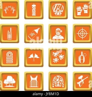 Paintball icons set orange Illustration de Vecteur