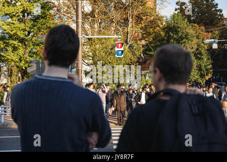 Tokyo, Japon - 15 novembre, 2015 : foule attendent le feu de circulation pour traverser la route à Tokyo, Japon. Banque D'Images