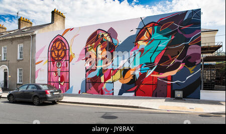 Street art commission dans Clonmel, comté de Tipperary par James Earley un graphiste / artiste de rue aux côtés d'architecture géorgienne. Banque D'Images