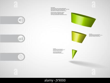 Illustration infographie 3D modèle avec motif de triangle cône incliné horizontalement divisé à trois tranches de vert avec simple signe et le texte sur le côté Illustration de Vecteur