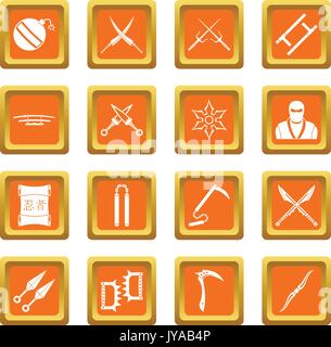 Outils Ninja orange icons set Illustration de Vecteur