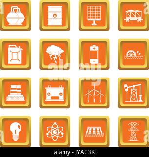 Sources d'énergie orange articles icons set Illustration de Vecteur