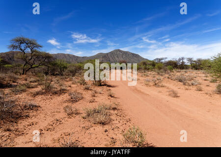 Route de sable sur la ferme Osera Omewa près d'Omaruru, région d'Erongo, Namibie Banque D'Images