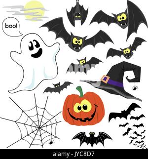 Ensemble d'éléments de conception pour le mignon décoration design halloween isolé sur fond blanc Illustration de Vecteur