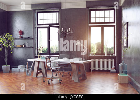 Salle d'étude moderne avec table et fauteuils. Concept 3D Rendering Banque D'Images