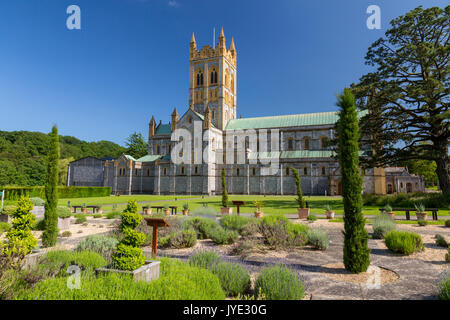 Le jardin de lavande à l'église de l'abbaye de St Mary à l'abbaye de Buckfast (terminé en 1938), un monastère bénédictin de Totnes, Devon, England, UK Banque D'Images