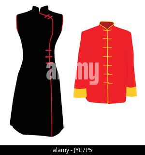 Vector illustration Chinese man, woman costume traditionnel, robe. Asiatique, les vêtements nationaux. Illustration de Vecteur