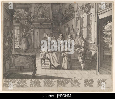 Cette œuvre représente une famille qui dit grâce avant un repas. La pièce met l'accent sur la vie domestique et la tradition de la grâce dans les contextes familiaux, reflétant l'importance de la gratitude et du rituel dans la vie quotidienne. Banque D'Images