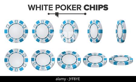 Jetons de Poker blanc vecteur. Jeu 3D. Ronde en plastique jetons de poker Sign isolé sur blanc. Différents angles de bascule. Concept Illustration Jackpot. Illustration de Vecteur