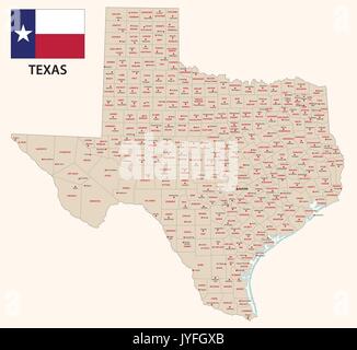 Texas carte vectorielle administrative et politique avec le drapeau Illustration de Vecteur