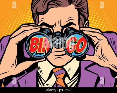 Businessman looking through binoculars Bingo Illustration de Vecteur