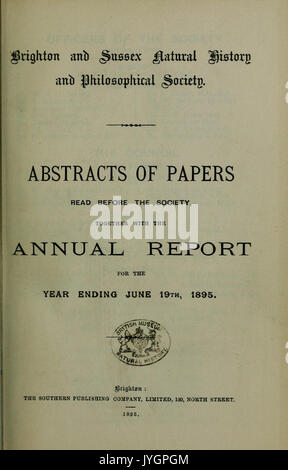 Les résumés d'articles d'Histoire Naturelle de Brighton et Sussex and Philosophical Society (page 1) BHL12625985 Banque D'Images