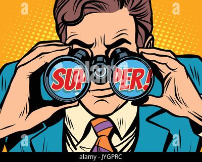 Super Businessman looking through binoculars Illustration de Vecteur