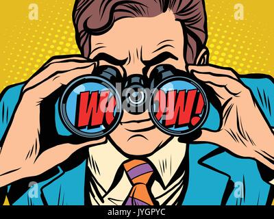 Wow Businessman looking through binoculars Illustration de Vecteur