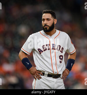 16 août 2017 : Astros de Houston Marwin Gonzalez (9) pendant un match entre les Astros de Houston et l'Arizona Diamondbacks au Minute Maid Park de Houston, TX. Chris Brown/CSM Banque D'Images