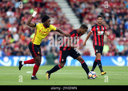 AFC Bournemouth Jordon Ibe et Watford's Nathaniel Chalobah (à gauche) bataille pour la balle durant le premier match de championnat à la vitalité Stadium, Bournemouth. Banque D'Images