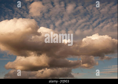 Cumulus avec la croissance verticale et cirruscumulus vers le coucher du soleil Banque D'Images