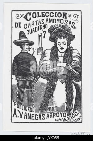 Une femme lisant une note alors qu'un homme dans l'arrière-plan donne sur son épaule à elle, l'illustration pour 'Coleccion de Cartas Amorosas Cuaderno n° 7,' Publié par Antonio Vanegas Arroyo RENCONTRÉ DP869495 Banque D'Images