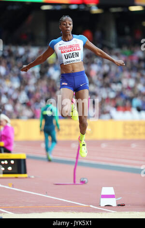 Lorraine UGEN (Grande-Bretagne) qui se font concurrence sur le saut en longueur femmes à la finale 2017, championnats du monde IAAF, Queen Elizabeth Olympic Park, Stratford, London, UK. Banque D'Images