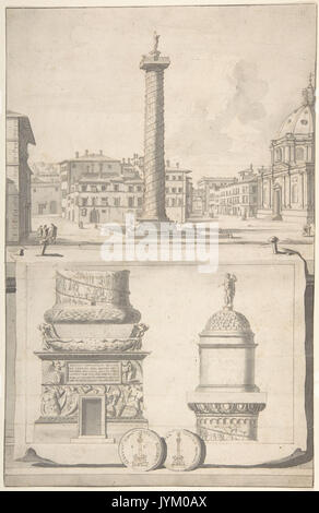 Vue de la colonne de Trajan (ci-dessus) avec les détails (ci-dessous) s'est réuni DP800269 Banque D'Images