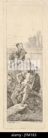 Un homme barbu assis, regarde au-dessus de l'épaule droite à l'égard d'un enfant et une femme portant un navire, peut-être une variation sur un thème de l'Armida et Adraste à partir de la "Jérusalem délivrée" (Gerusalemme Liberata) rencontré DP832544 Banque D'Images