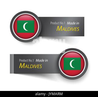 L'icône du drapeau et de l'étiquette avec le texte fait aux Maldives . Illustration de Vecteur