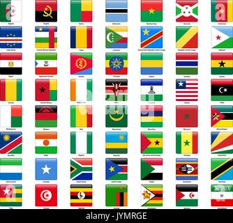 Ensemble de drapeaux de tous les pays africains. Style carré brillant Illustration de Vecteur