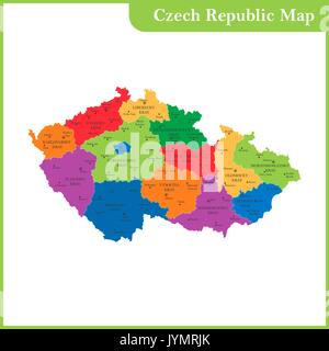 La carte détaillée de la République tchèque avec les régions ou États et villes, capitales Illustration de Vecteur