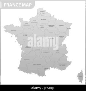 La carte détaillée de la France avec les régions ou états Illustration de Vecteur